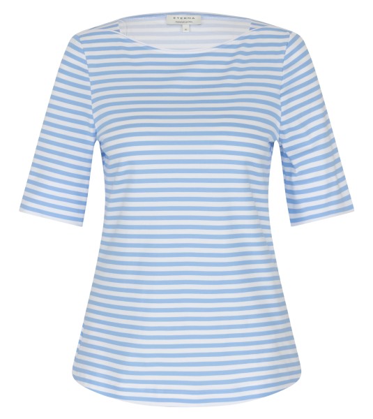 ETERNA FITTED Kurzarm Bluse blau gestreift stretch 6383-11-H555 - JERSEY SHIRT
