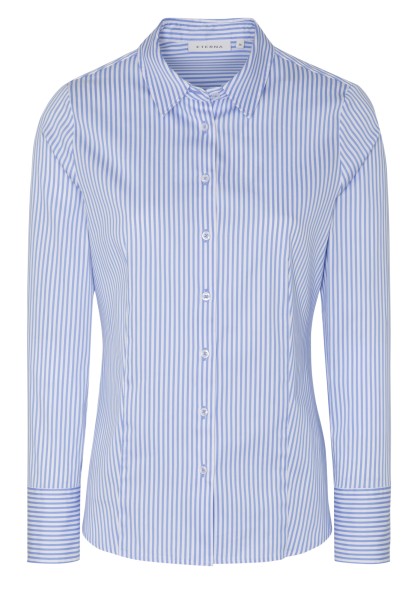ETERNA CLASSIC FIT Langarm Bluse mittelblau gestreift satin 6281-12-D708