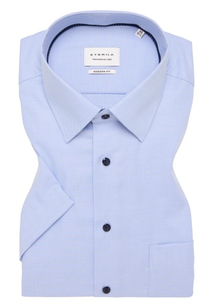 ETERNA MODERN FIT Kurzarm Hemd hellblau hahnentritt 1181-63-C181
