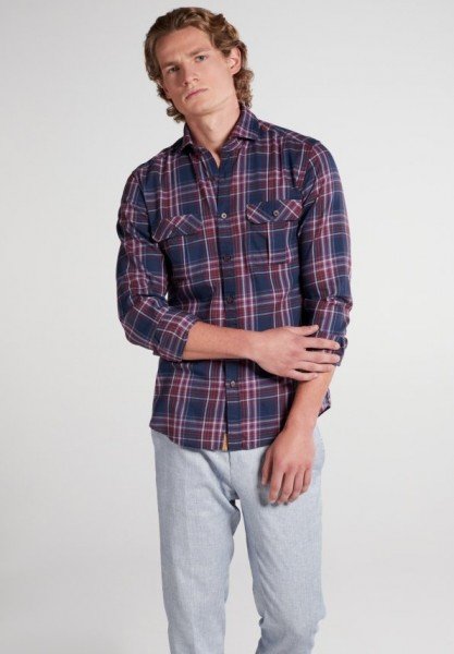 ETERNA SLIM FIT UPCYCLING SHIRT Langarm Hemd dunkelblau-rot kariert 2403-57-M082