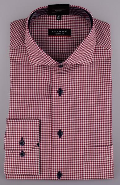 ETERNA MODERN FIT Langarm Hemd rot-weiß kariert 8913-55-X14V