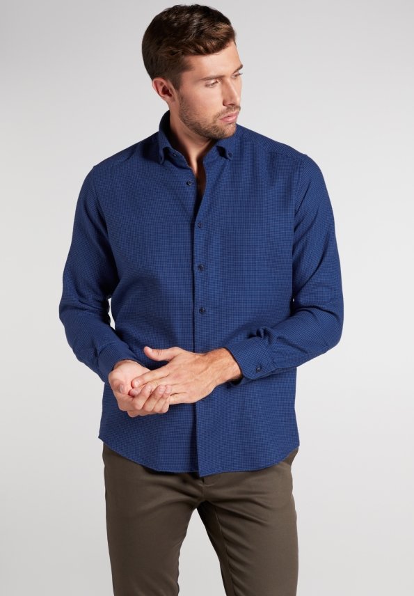 ETERNA COMFORT FIT UPCYCLING SHIRT Langarm Hemd blau kariert 2399-17-QS9L |  Jeans-Manufaktur