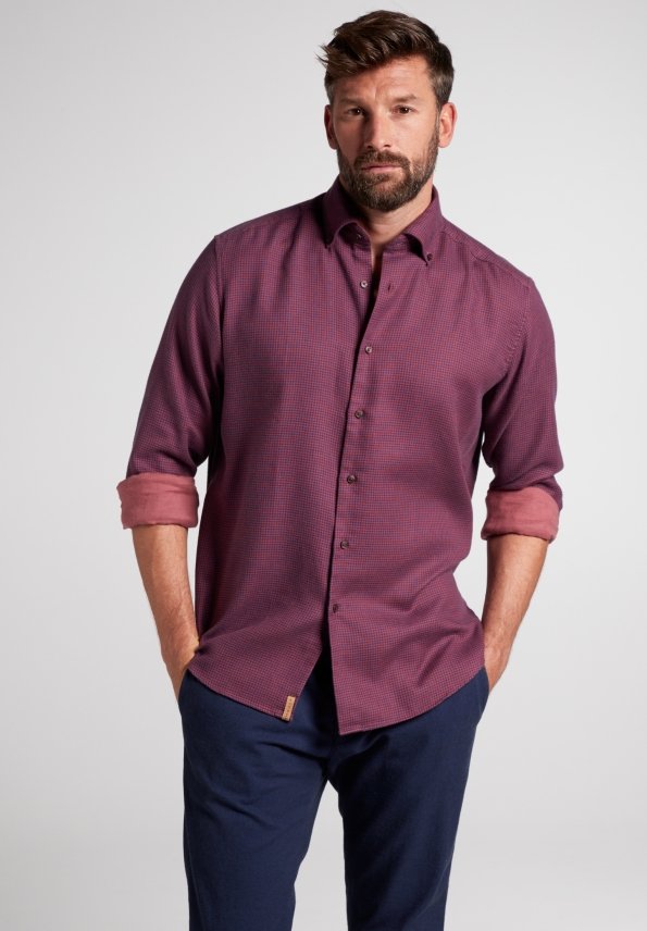 ETERNA COMFORT FIT UPCYCLING SHIRT Langarm Hemd blau-rot kariert  2399-57-QS9L | Jeans-Manufaktur