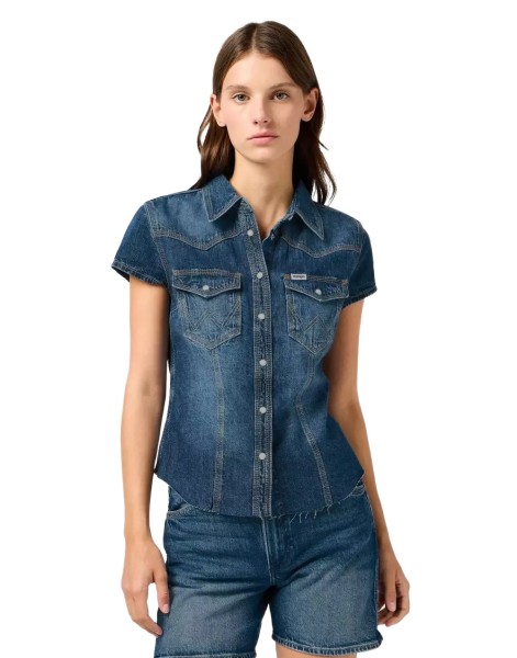WRANGLER SHRUNKEN Jeansshirt Kurzarm Bluse crazy indigo 112362604