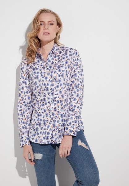 ETERNA MODERN CLASSIC Langarm Bluse weiß-blau-floral gemustert 7247 D680.10