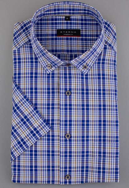 ETERNA MODERN FIT Kurzarm Hemd blau-weiß-sand kariert 2375-16-C29U