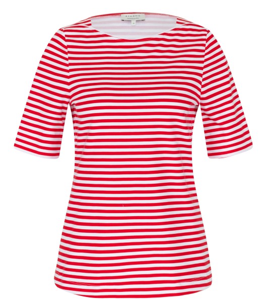ETERNA FITTED Kurzarm Bluse rot gestreift stretch 6383-50-H555 - JERSEY SHIRT