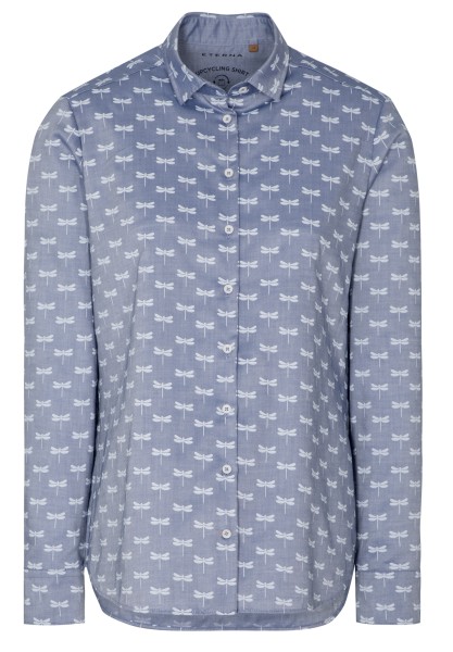 ETERNA UPCYCLING CLASSIC FIT Langarm Bluse printed dunkelblau oxford 7506-17-D935