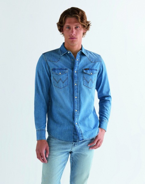 WRANGLER WESTERN SHIRT Langarm Jeanshemd midlight wash 112378393