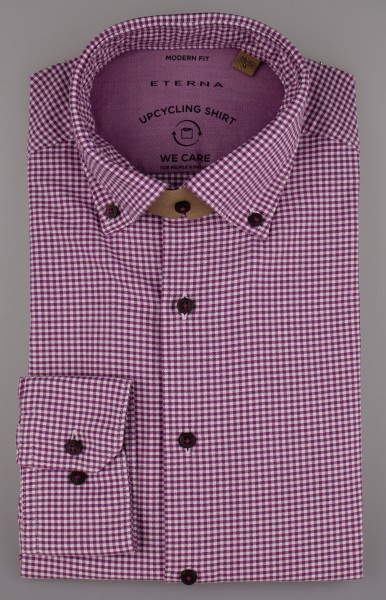 ETERNA MODERN FIT UPCYCLING SHIRT Langarm Hemd pink-weiß kariert 2425-92-VS74
