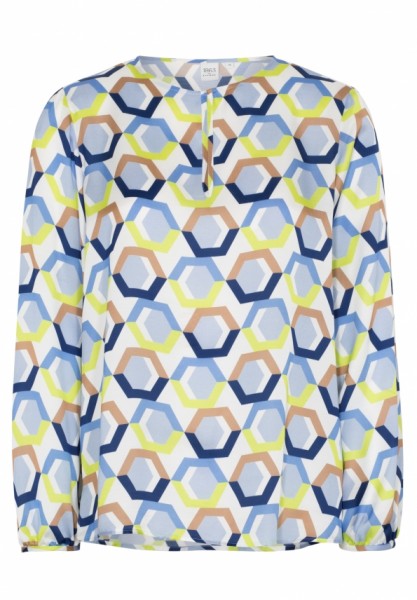 ETERNA REGULAR FIT Langarm Bluse blau-weiß-neongelb bedruckt 7052 DS58.15