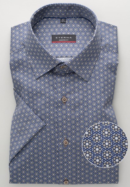 ETERNA MODERN FIT Kurzarm Hemd twill beige-blau 4029-24-C18P