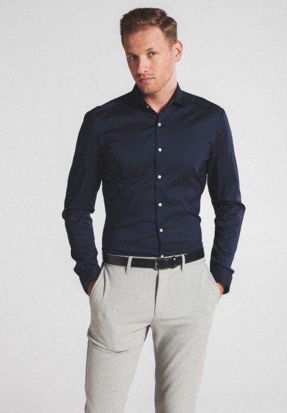 ETERNA SUPER SLIM FIT Performance Shirt Langarm Hemd dunkelblau stretch 3377-19-Z142