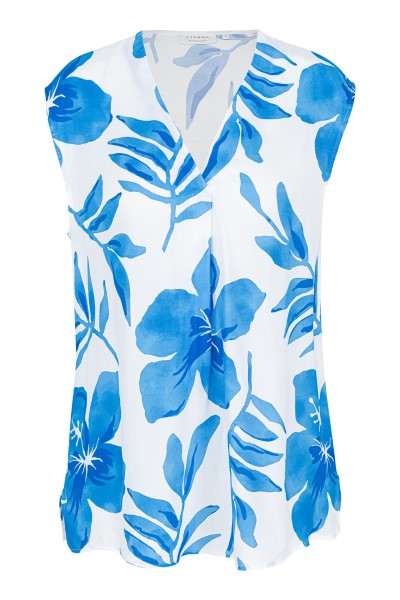 ETERNA LOOSE FIT ohne Arm Bluse blau weiß satin floral print 7253-14-A993