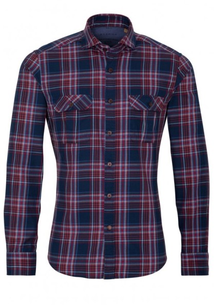 ETERNA SLIM FIT UPCYCLING SHIRT Langarm Hemd dunkelblau-rot kariert 2403-57-M082