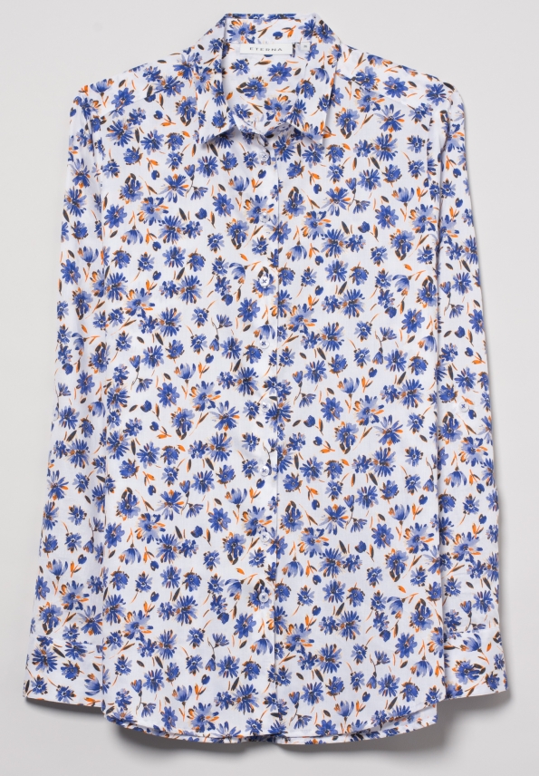 ETERNA MODERN CLASSIC Langarm Bluse weiß-blau-floral gemustert 7247 D680.10  | Modern Fit | Eterna | Blusen | Damen Bekleidung | Jeans-Manufaktur