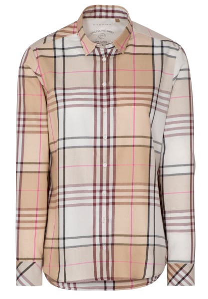 ETERNA UPCYCLING CLASSIC FIT Langarm Bluse kariert beige-pink flannel 6321-23-D935