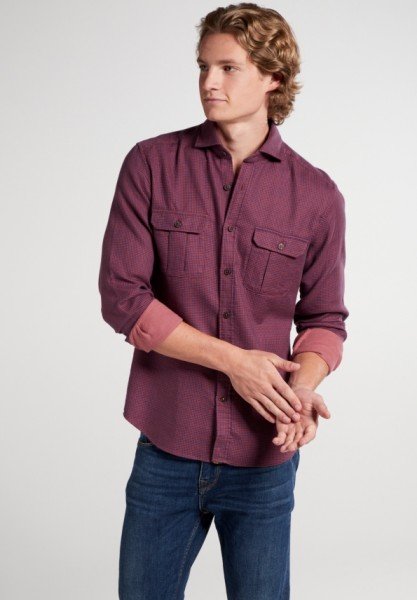 ETERNA SLIM FIT UPCYCLING SHIRT Langarm Hemd blau-rot kariert 2399-57-M082