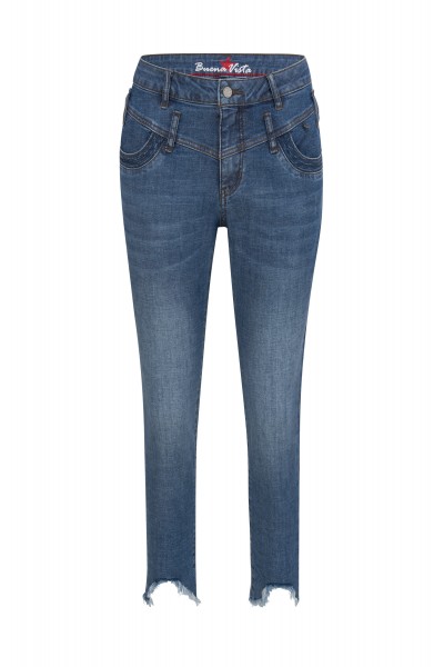 BUENA VISTA FLORIDA 7/8 frayed destroy mid blue 2107 J5744 319 O.2851 - Stretch Denim
