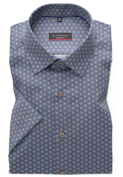 ETERNA MODERN FIT Kurzarm Hemd twill beige-blau 4029-24-C18P