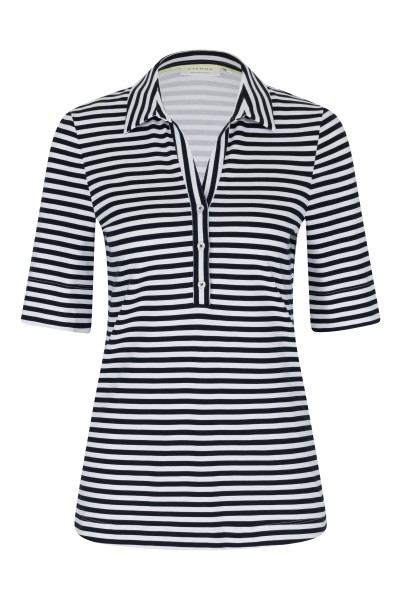 ETERNA FITTED Kurzarm Bluse schwarz gestreift stretch 6383-19-H554 - JERSEY SHIRT