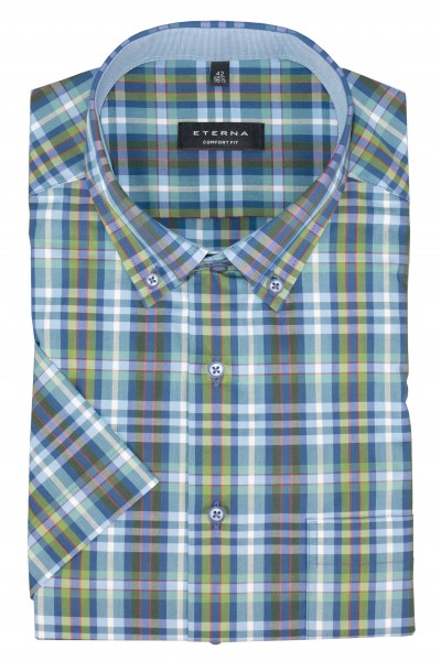 ETERNA COMFORT FIT Kurzarm Hemd blau-grün kariert 3772-63-K14L