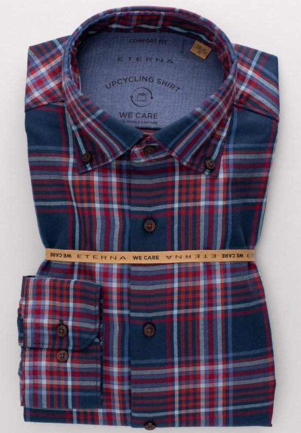 ETERNA COMFORT FIT UPCYCLING SHIRT Langarm Hemd blau-rot kariert  2403-57-QS9L | Jeans-Manufaktur