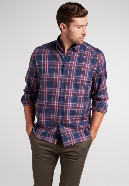 ETERNA COMFORT FIT UPCYCLING SHIRT Langarm Hemd blau-rot kariert 2403-57-QS9L