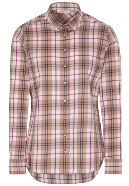 ETERNA UPCYCLING CLASSIC FIT Langarm Bluse kariert beige oxford 6202-20-D935