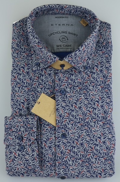 ETERNA MODERN FIT UPCYCLING SHIRT Langarm Hemd blau floral 2397-38-VS74