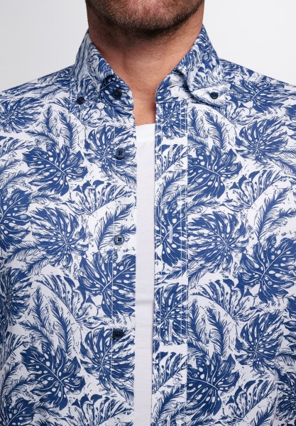 ETERNA REGULAR FIT UPCYCLING SHIRT Kurzarm Hemd leinen blau floral 2461-18-WS7B